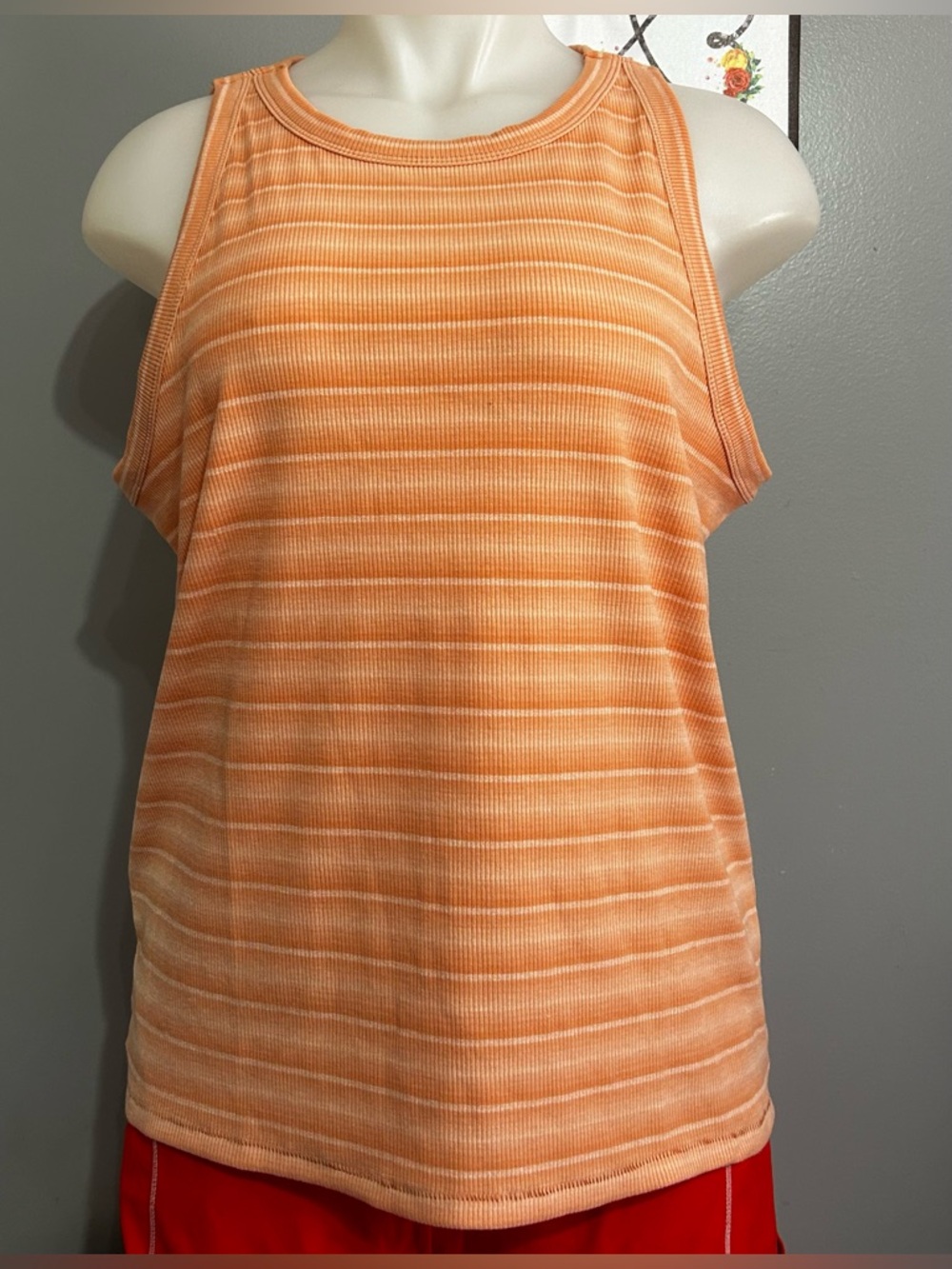 Madewell Peach Striped Ribbed Tank Stretchy